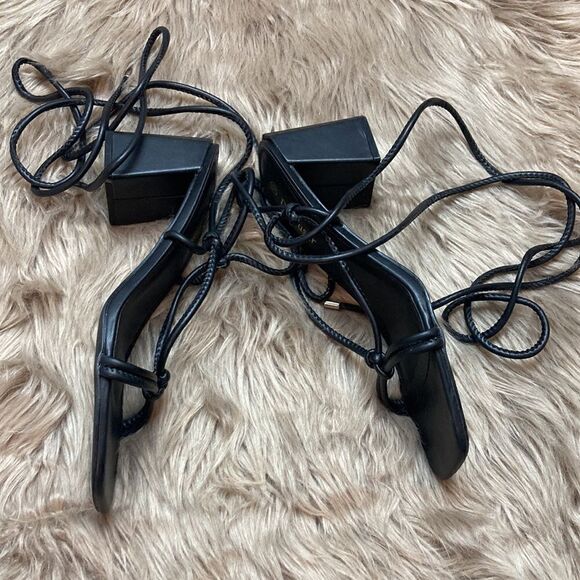 Dearuser Square Open Toe Lace up Wrap Chunky High Heels Strappy Block Sandals - Picture 7 of 13